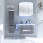 Contea Vanity Unit 870mm, Side Unit 300mm & Mirror Cabinet - Graphite Structure Horizontal Effect