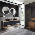 Pcon Select II Double Vanity Unit 1500mm & Round Mirror - Black Matt