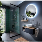 Series 6915 Vanity Unit 610mm & Round Mirror - Black Matt