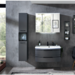Series 7045 Vanity Unit 890mm, Side Units & Mirror Cabinet - Steel Grey