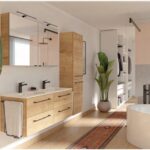 Series 7065 Double Vanity Unit 1200mm, Side Units & Mirror Cabinet - Halifax Oak
